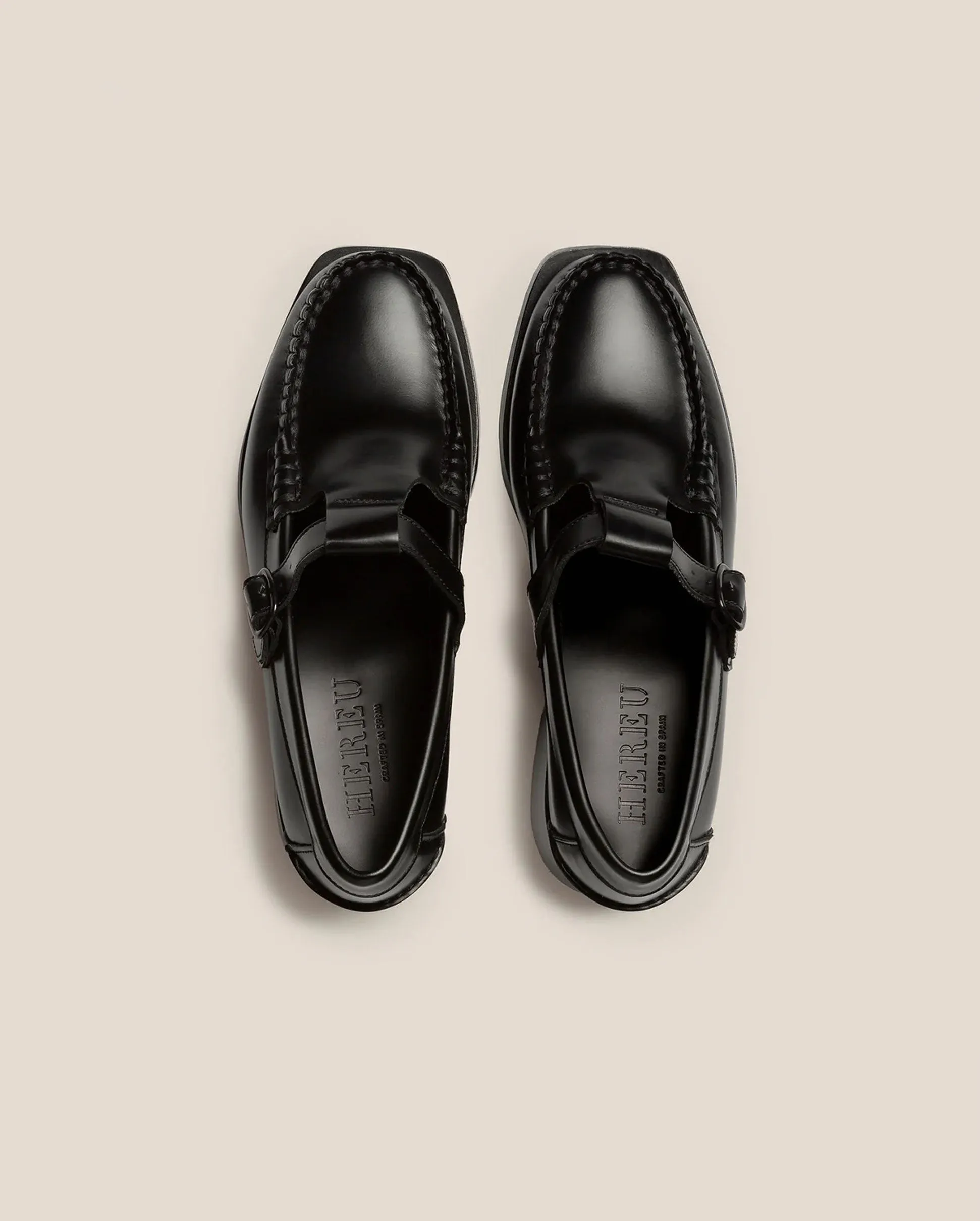 ALBER HEELED T-BAR LOAFER / BLACK