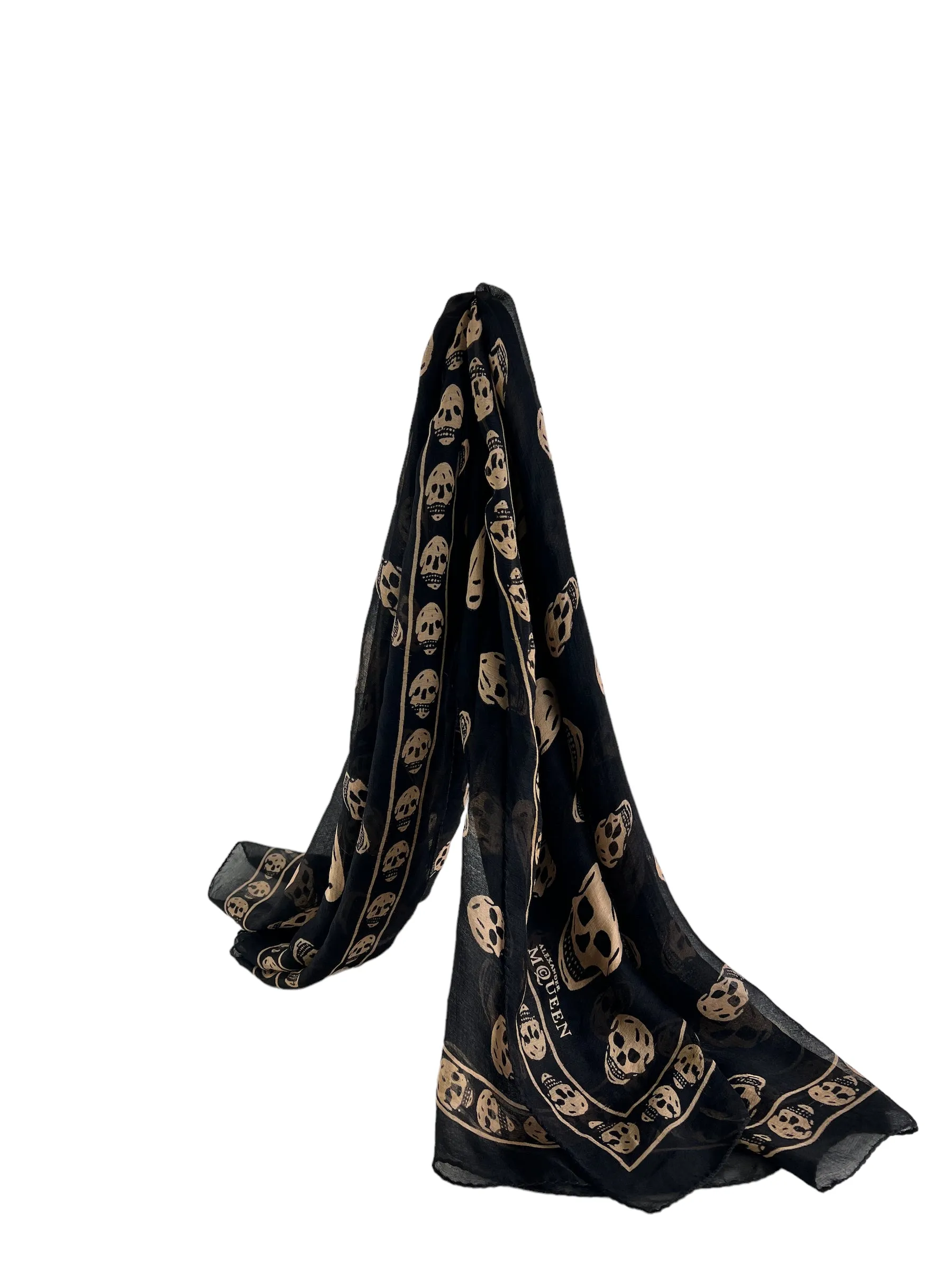 Alexander McQueen Black Classic Skull Print Silk Scarf