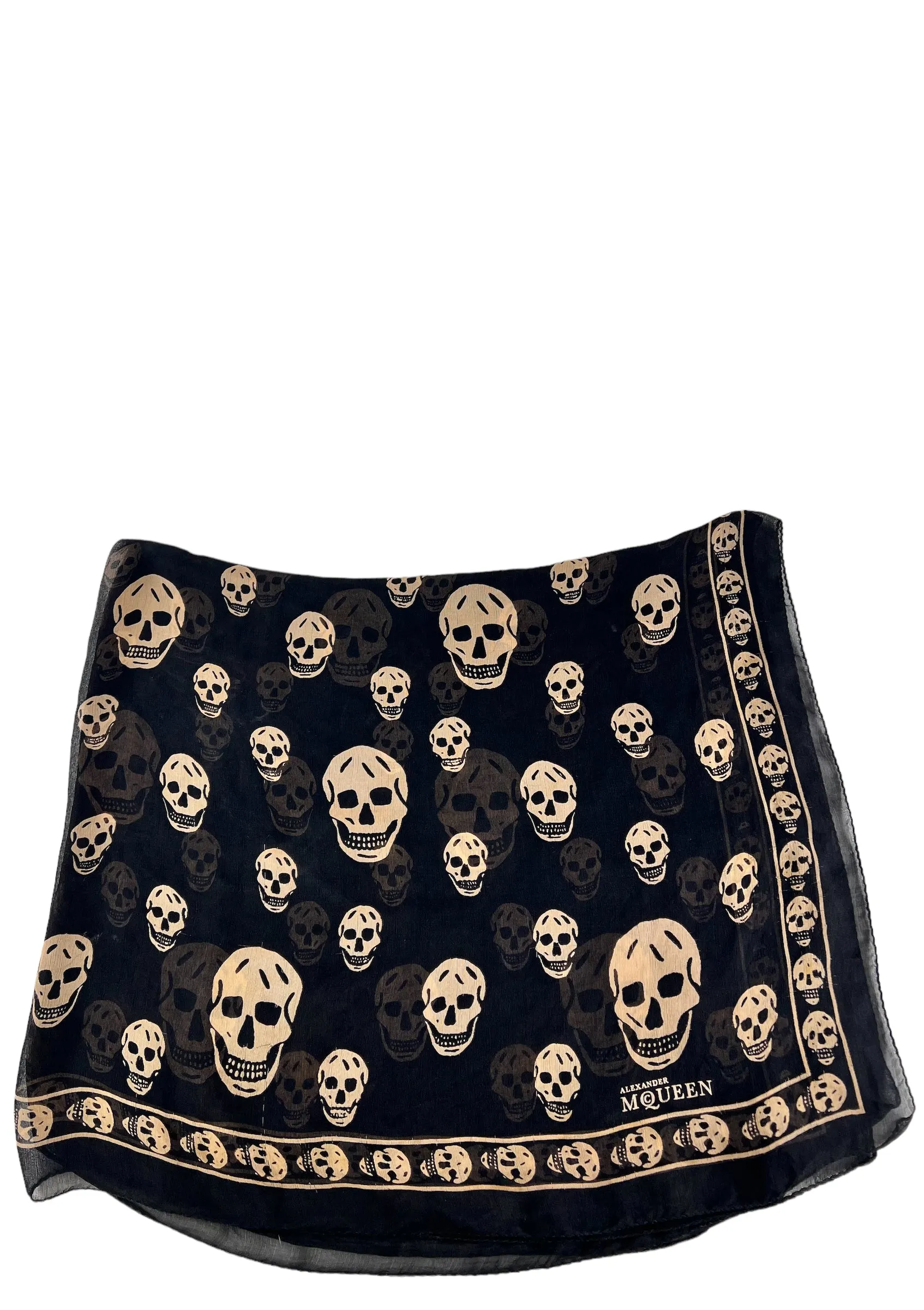 Alexander McQueen Black Classic Skull Print Silk Scarf