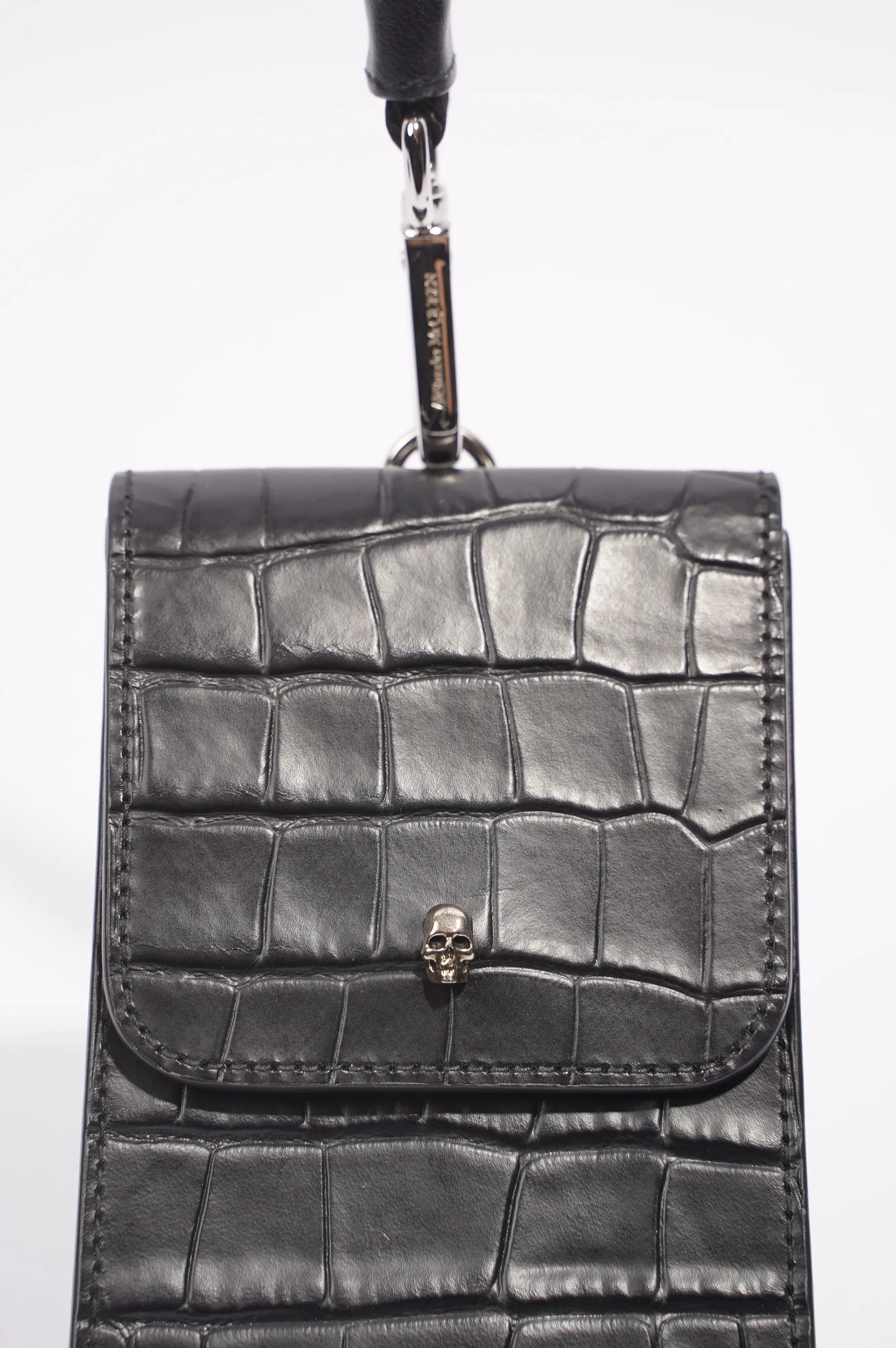 Alexander McQueen Womens Phone Pouch Black Croc