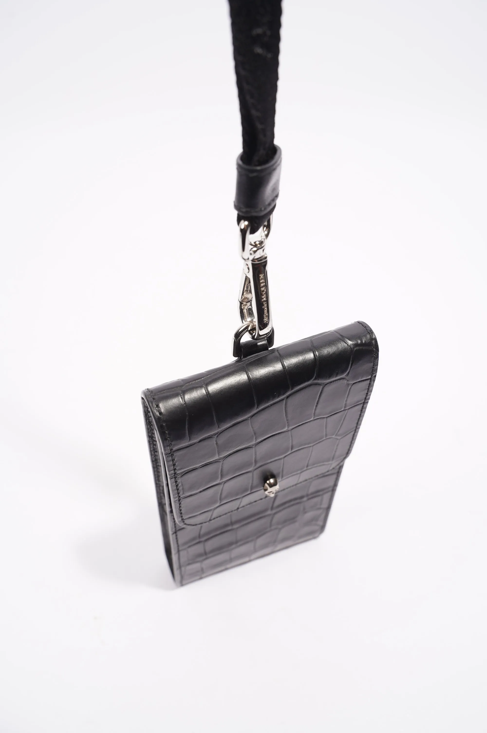 Alexander McQueen Womens Phone Pouch Black Croc