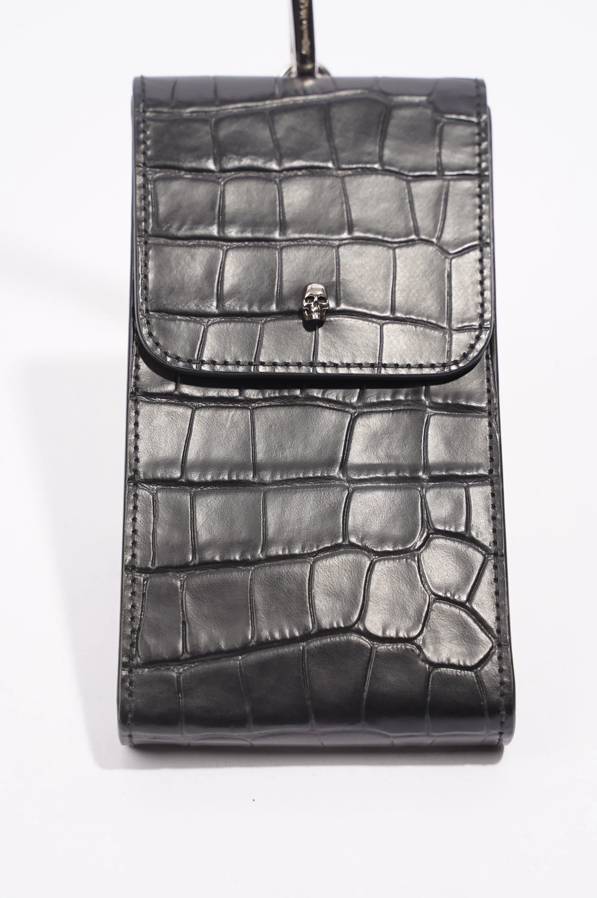 Alexander McQueen Womens Phone Pouch Black Croc