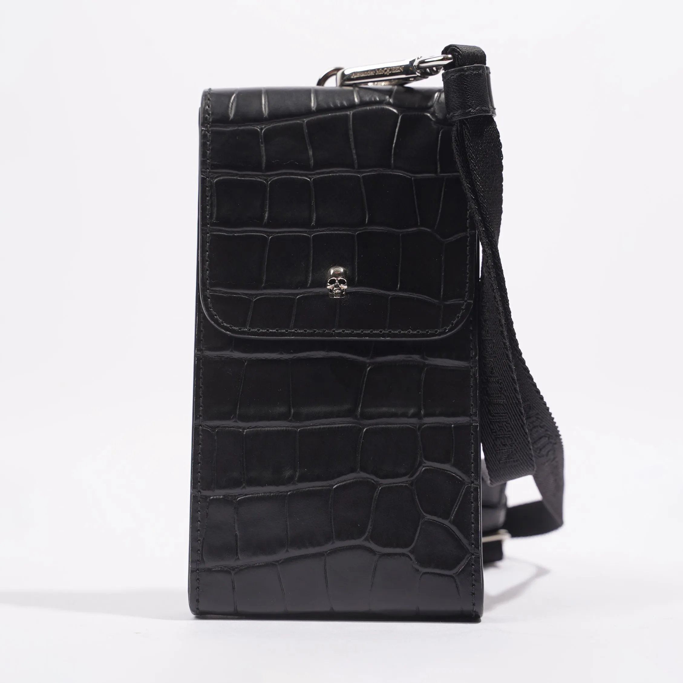 Alexander McQueen Womens Phone Pouch Black Croc