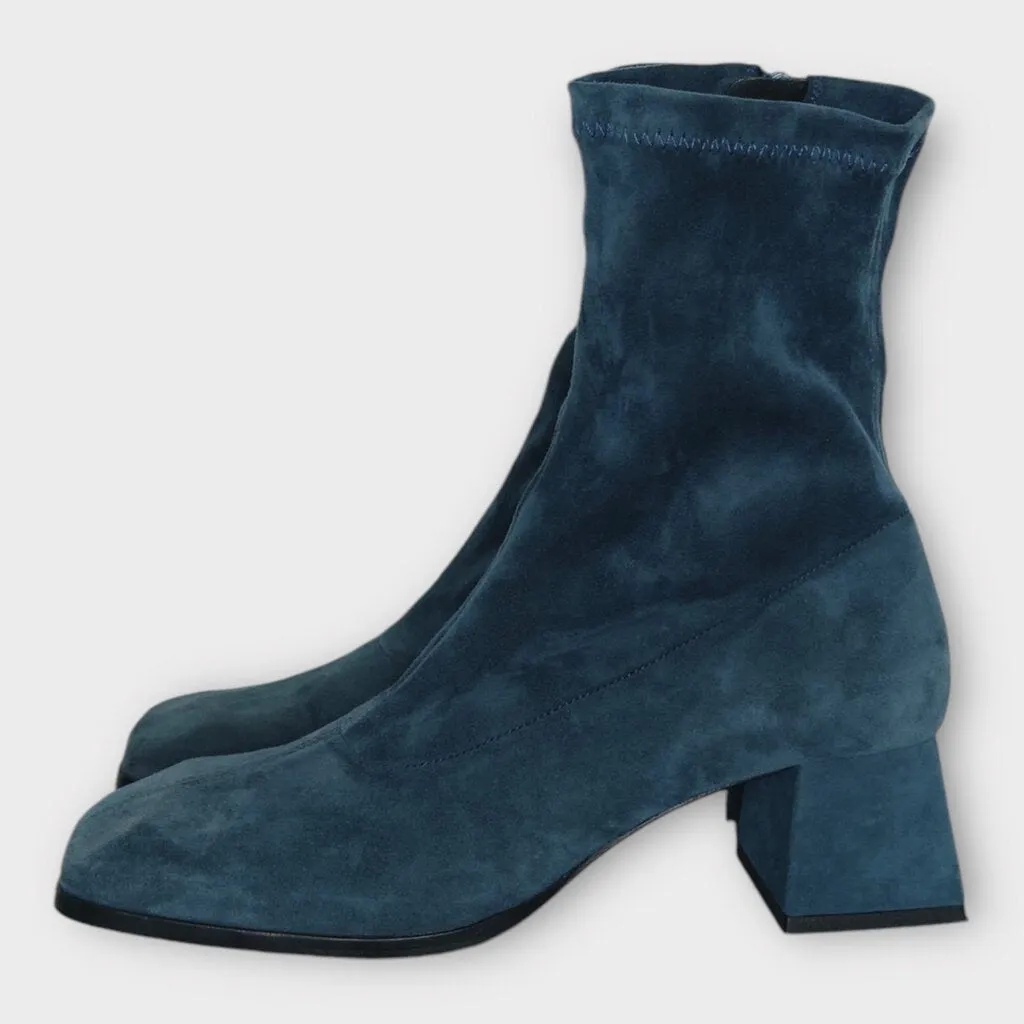 By Far Steel Blue Stretch Suede Square Toe Boots