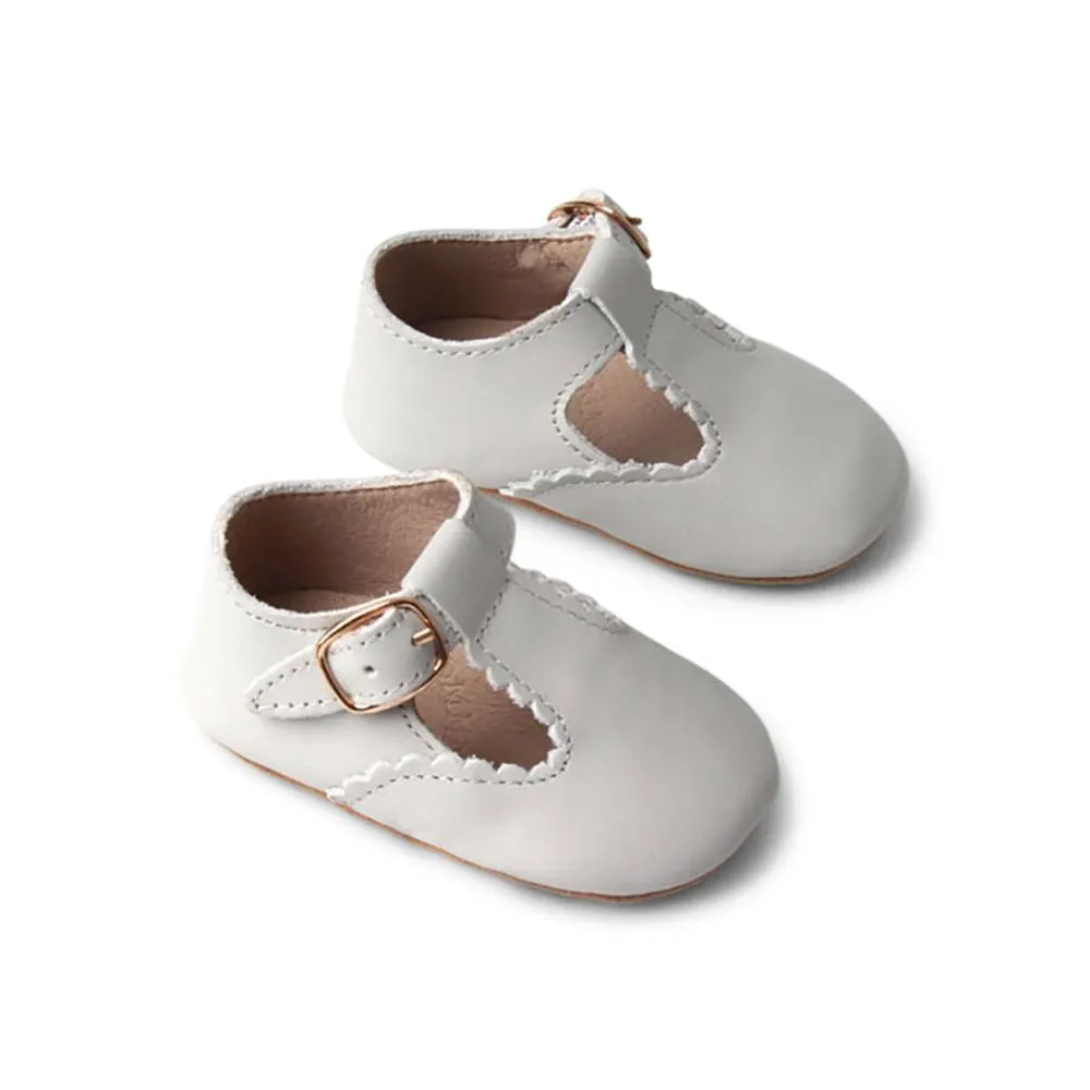 Cloud Grey Leather Baby T Bar Shoe