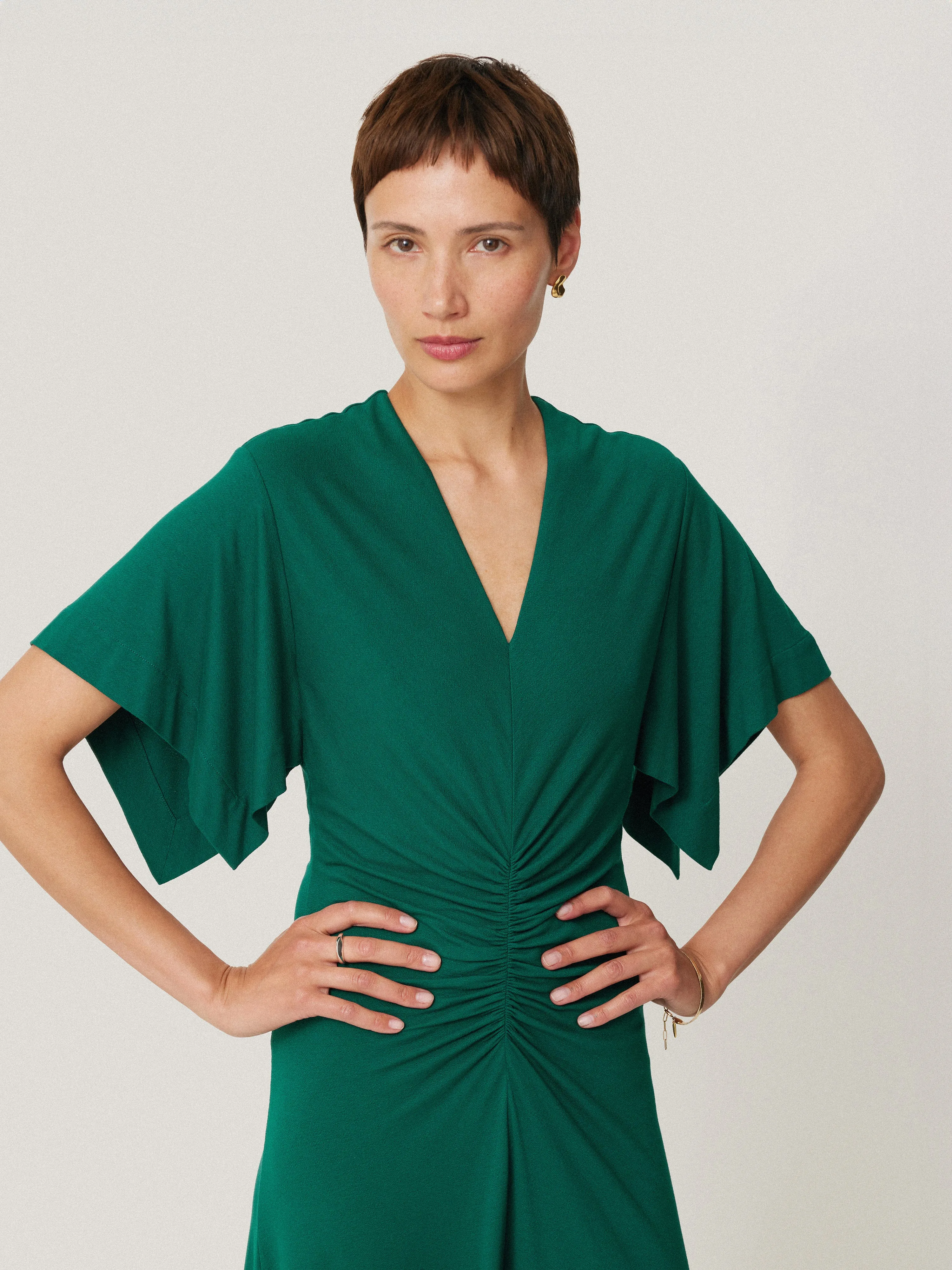 Crepe Flutter Sleeve Dress | Green