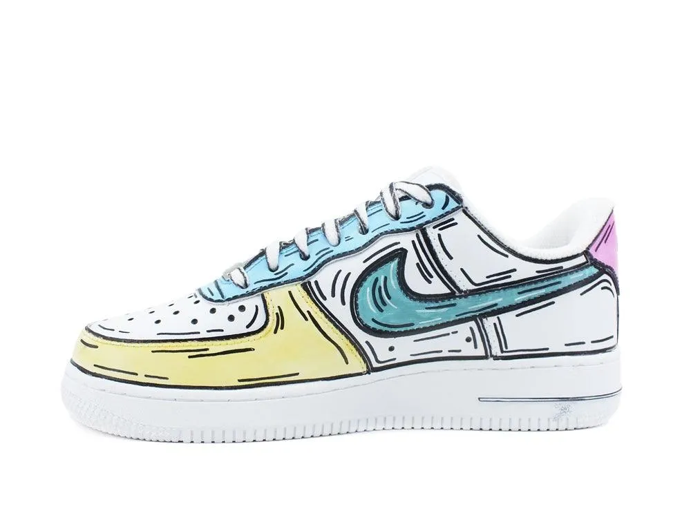 CUSTOM / NIKE Air Force 1 Sneaker AF1 Cartoon Comics White Multicolor 315115-112