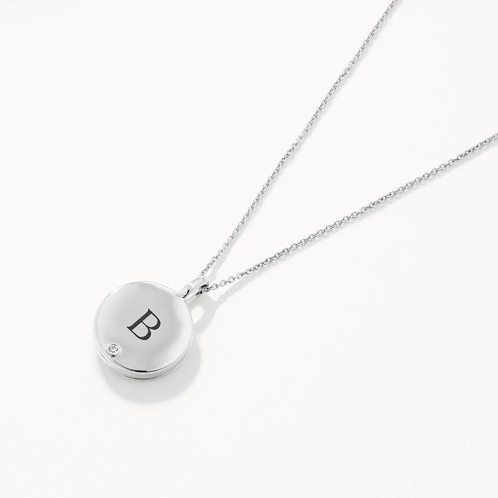 Engravable Circle Flip Locket Necklace in Silver