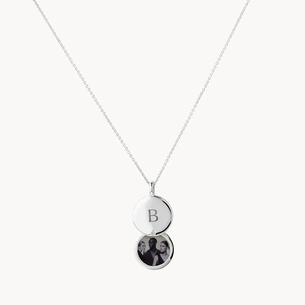 Engravable Circle Flip Locket Necklace in Silver