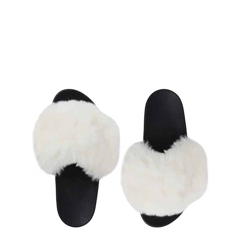 FABULOUS FURS | Faux Fur-Trimmed Slides