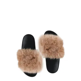 FABULOUS FURS | Faux Fur-Trimmed Slides