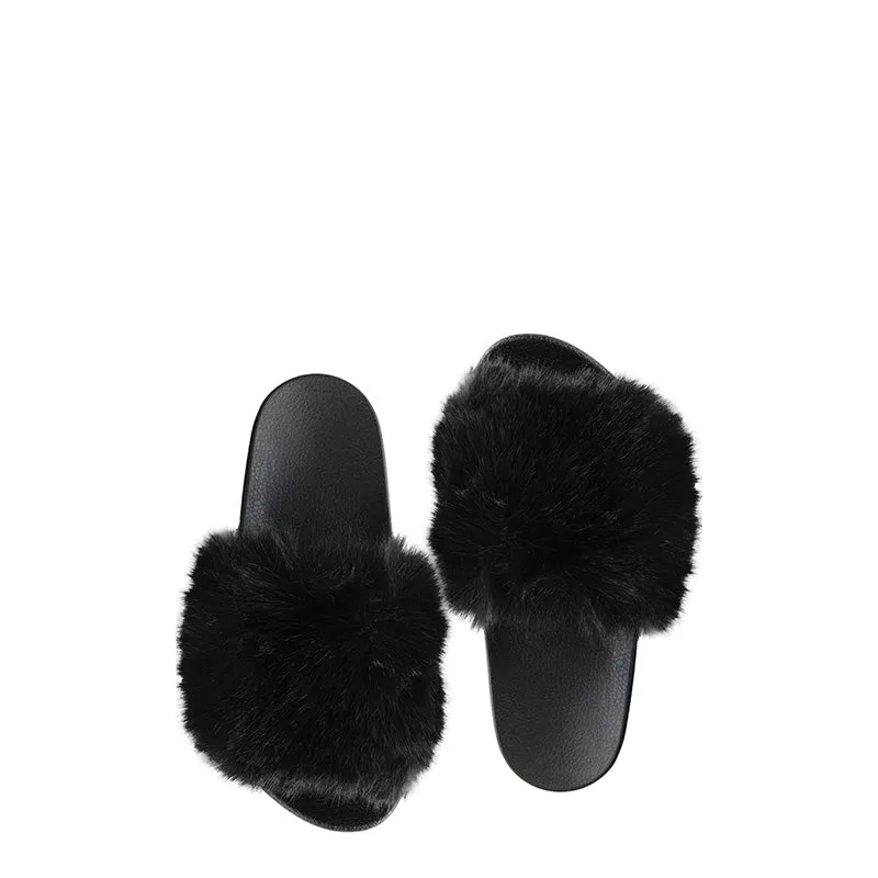 FABULOUS FURS | Faux Fur-Trimmed Slides