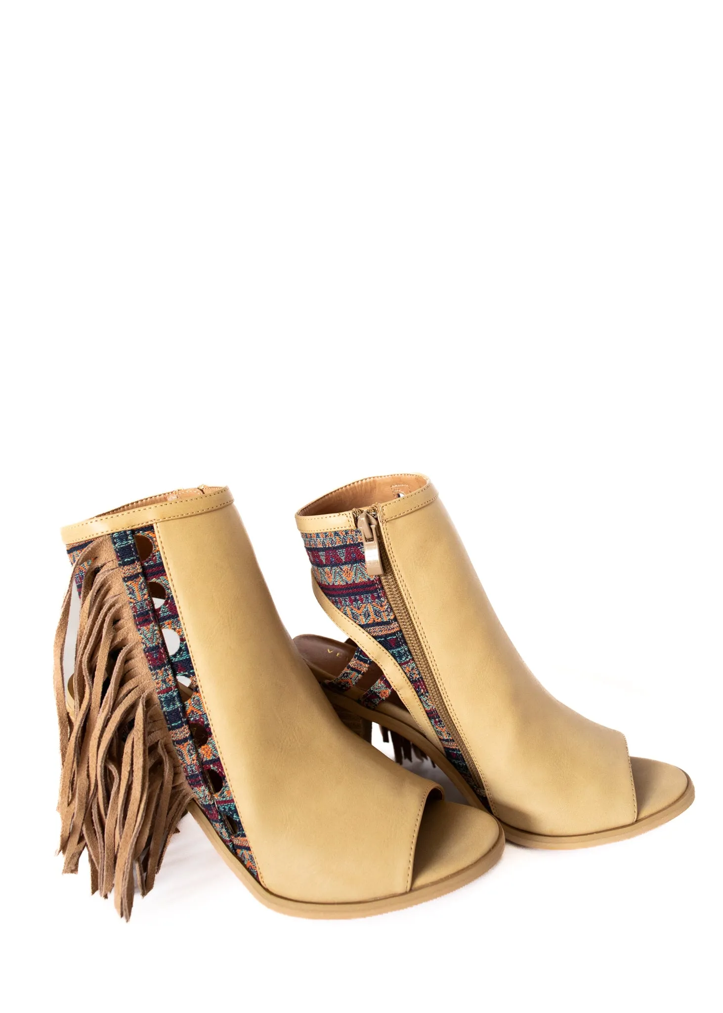 Fayette Fringe Heeled Sandal in Natural