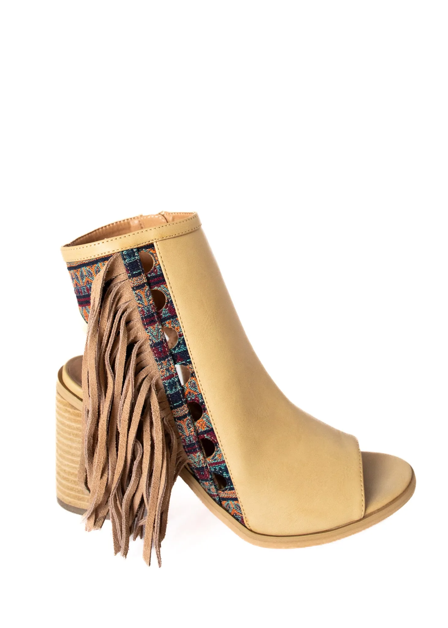 Fayette Fringe Heeled Sandal in Natural