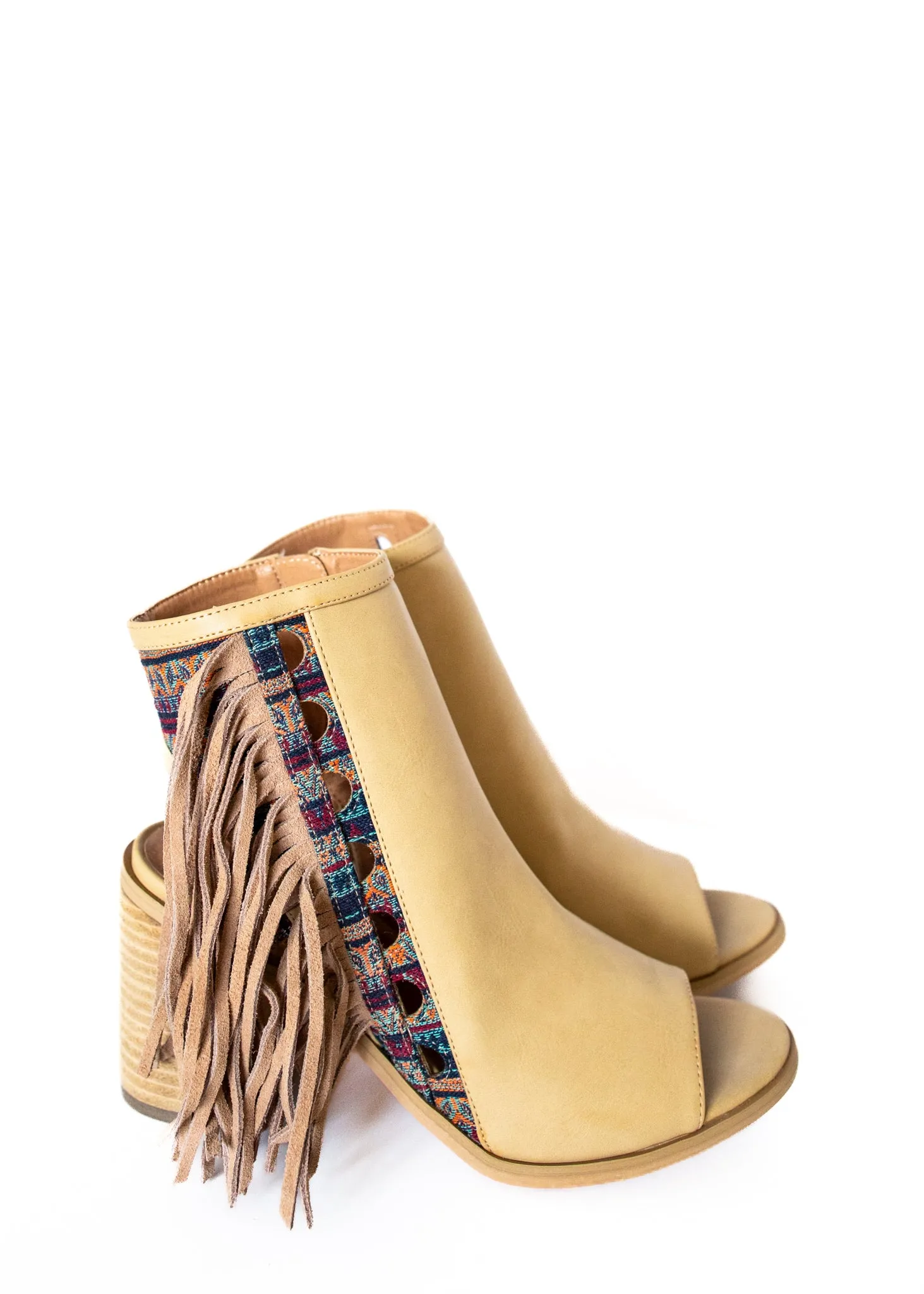 Fayette Fringe Heeled Sandal in Natural