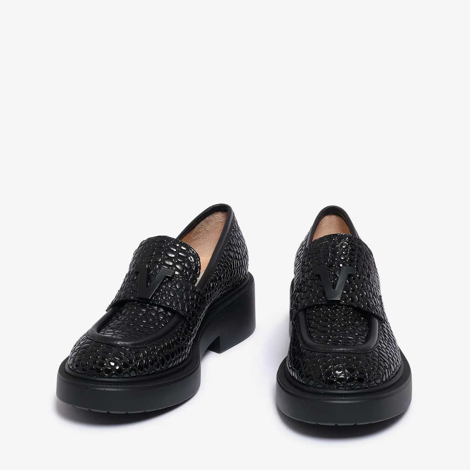 Hostilia | Women's crocodile print patent leather moccasin