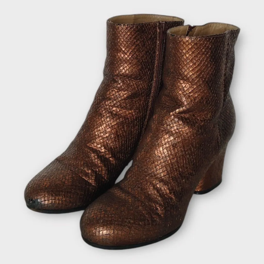 Maison Margiela Bronze Snakeskin Leather Block Heel Boots