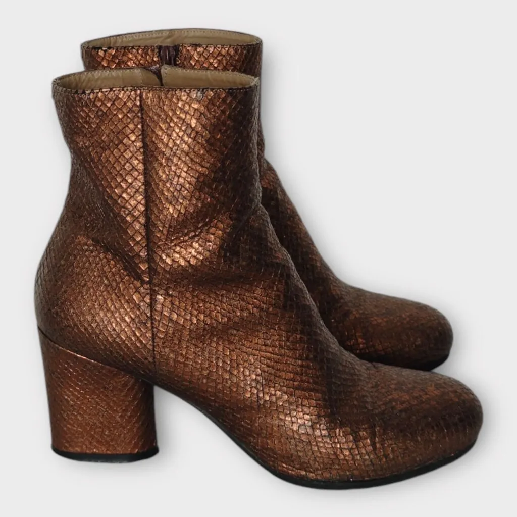 Maison Margiela Bronze Snakeskin Leather Block Heel Boots