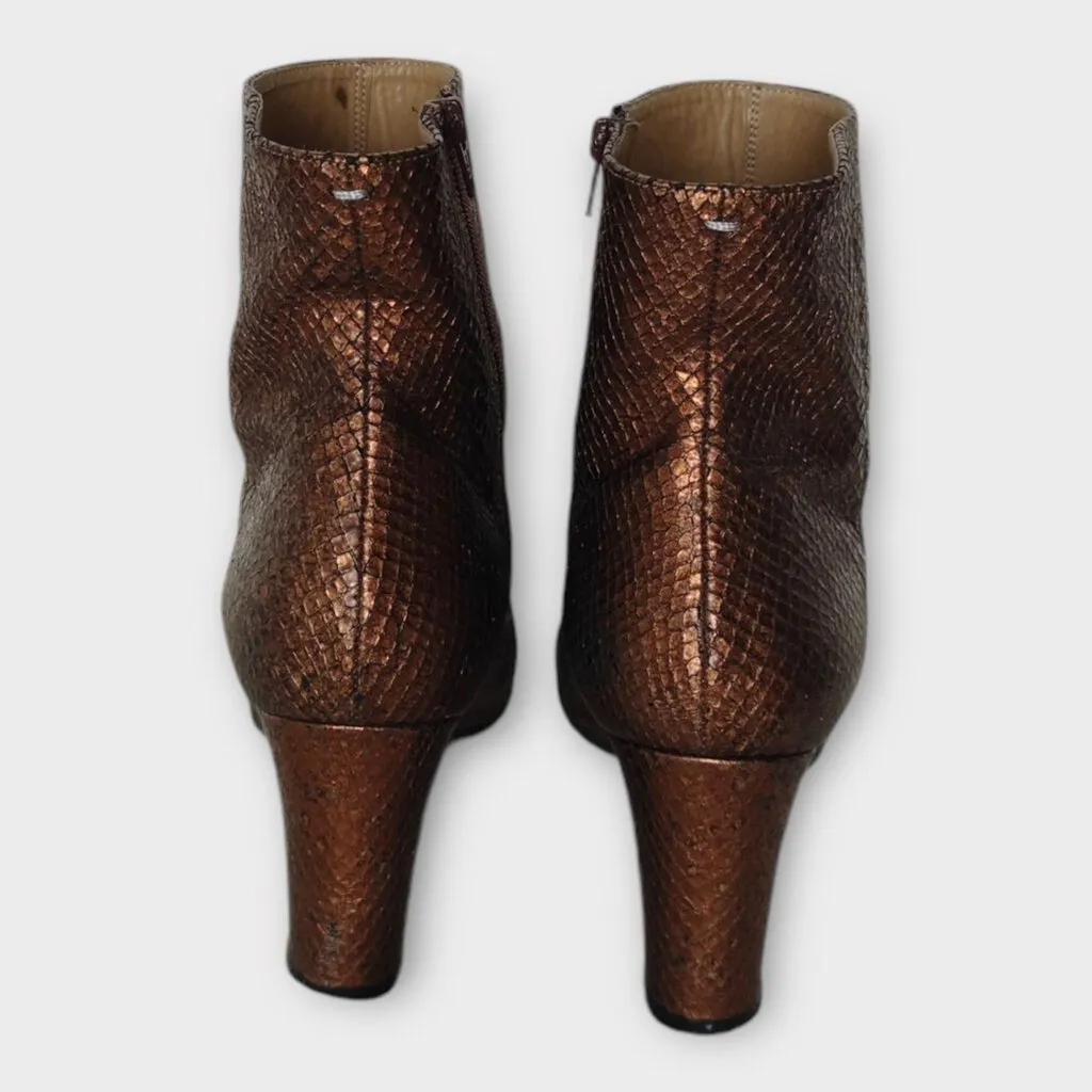 Maison Margiela Bronze Snakeskin Leather Block Heel Boots