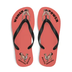 Woman Power Fabric Top Flip Flop Sandal Has Men Bow To Your Toes Salmon Color with Black Letters (NEW 2023-04)