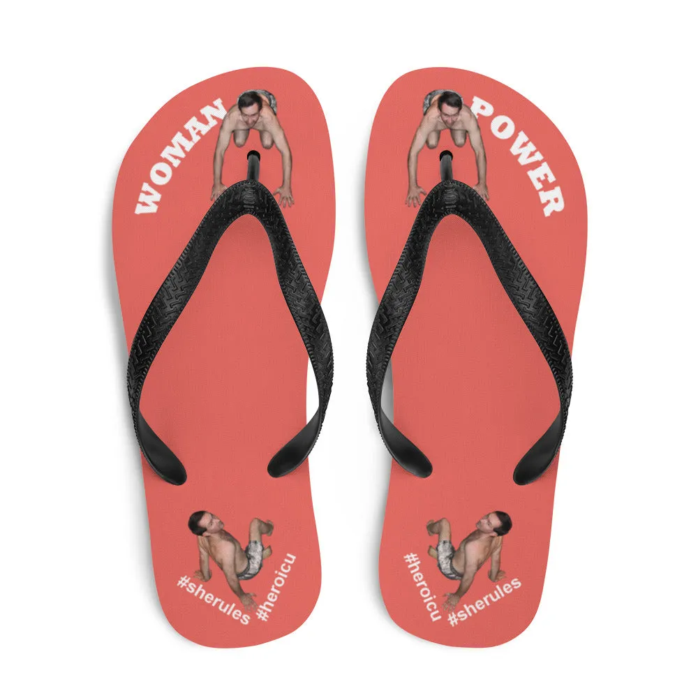 Woman Power Fabric Top Flip Flop Sandal Has Men Bow To Your Toes Salmon Color with White Letters (NEW 2023-04)